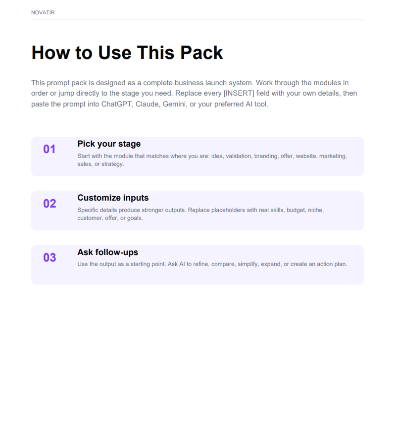 Novatir Business Launch Prompt Pack